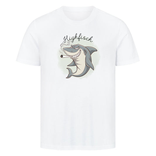 Lustiges Taucher T-Shirt mit bekifftem Hai in weiß